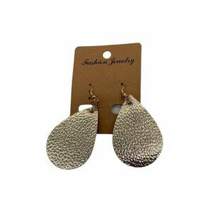 Fashion Jewelry Womens Tear Drop Metallic Leather Earrings Gold Tone Fishnet Hoo